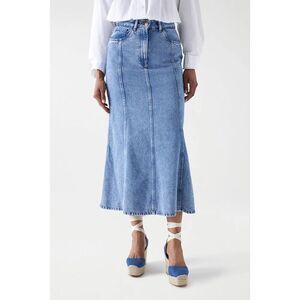 NWT Salsa Jeans Denim Midi Skirt Sz 28 Mermaid Fit and Flare No Slit Light Wash